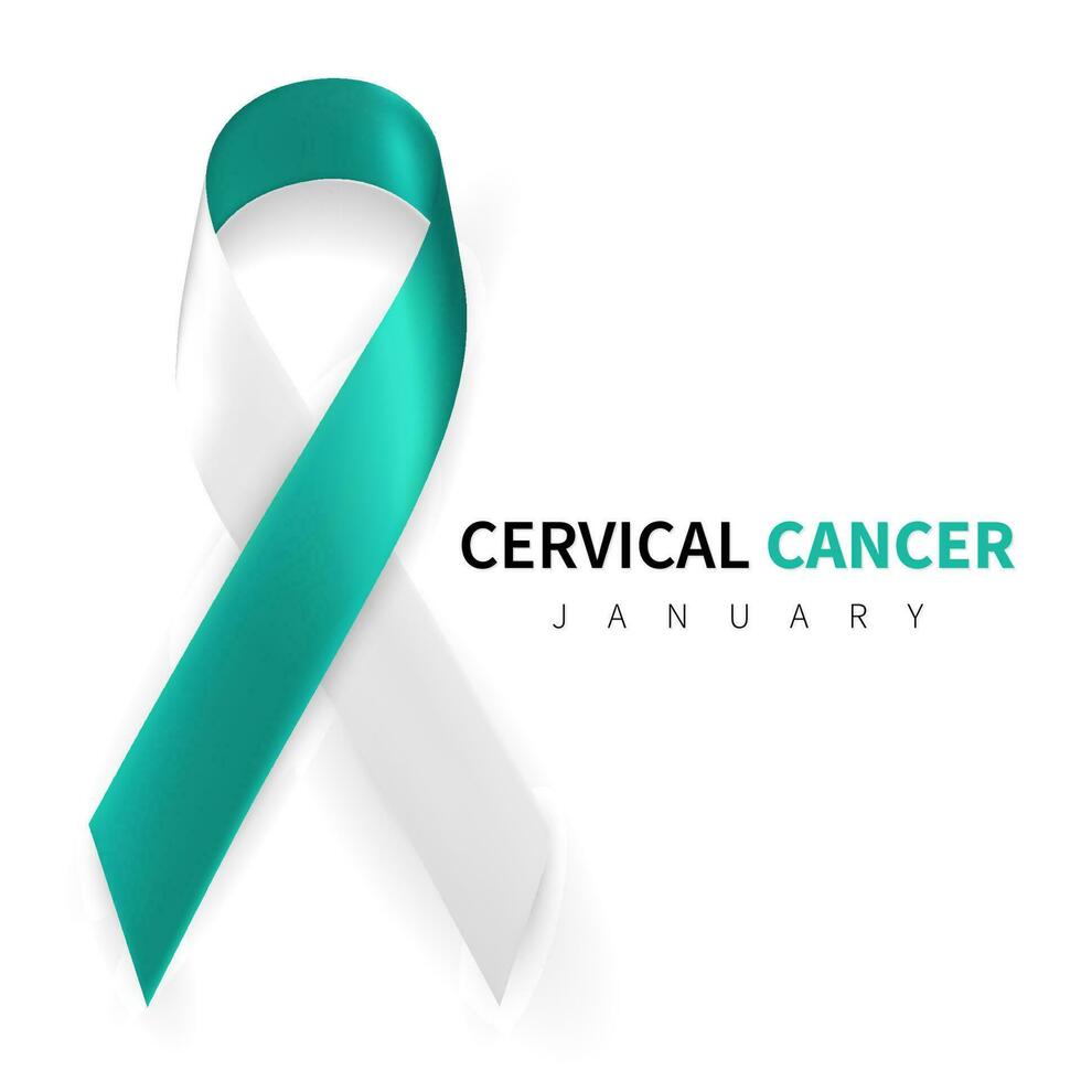 Cervical Cancer Awareness Month. Realistic Teal White ribbon symbol. Medical Design. Vector illustration