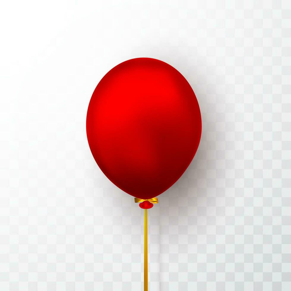 Realistic red balloon on transparent background with shadow. Shine helium balloon for wedding, Birthday, parties. Festival decoration. Vector illustration