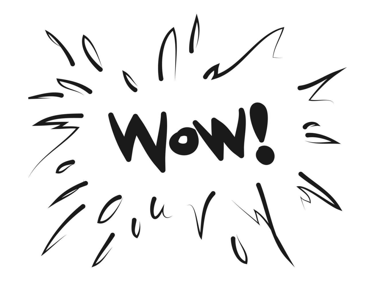 Hand drawn Wow text with bubble  explosion. Comic doodle sketch style.  vector illustration