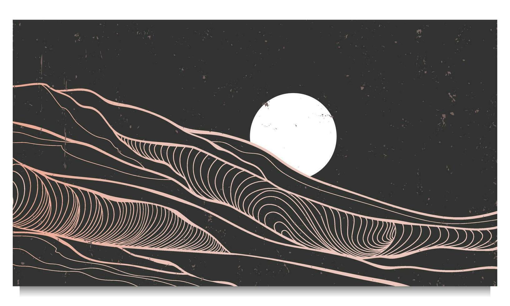 Oceano ola paisaje. creativo minimalista moderno línea Arte impresión. resumen contemporáneo estético antecedentes paisajes con océano, mar, ola y luz de la luna. vector ilustraciones