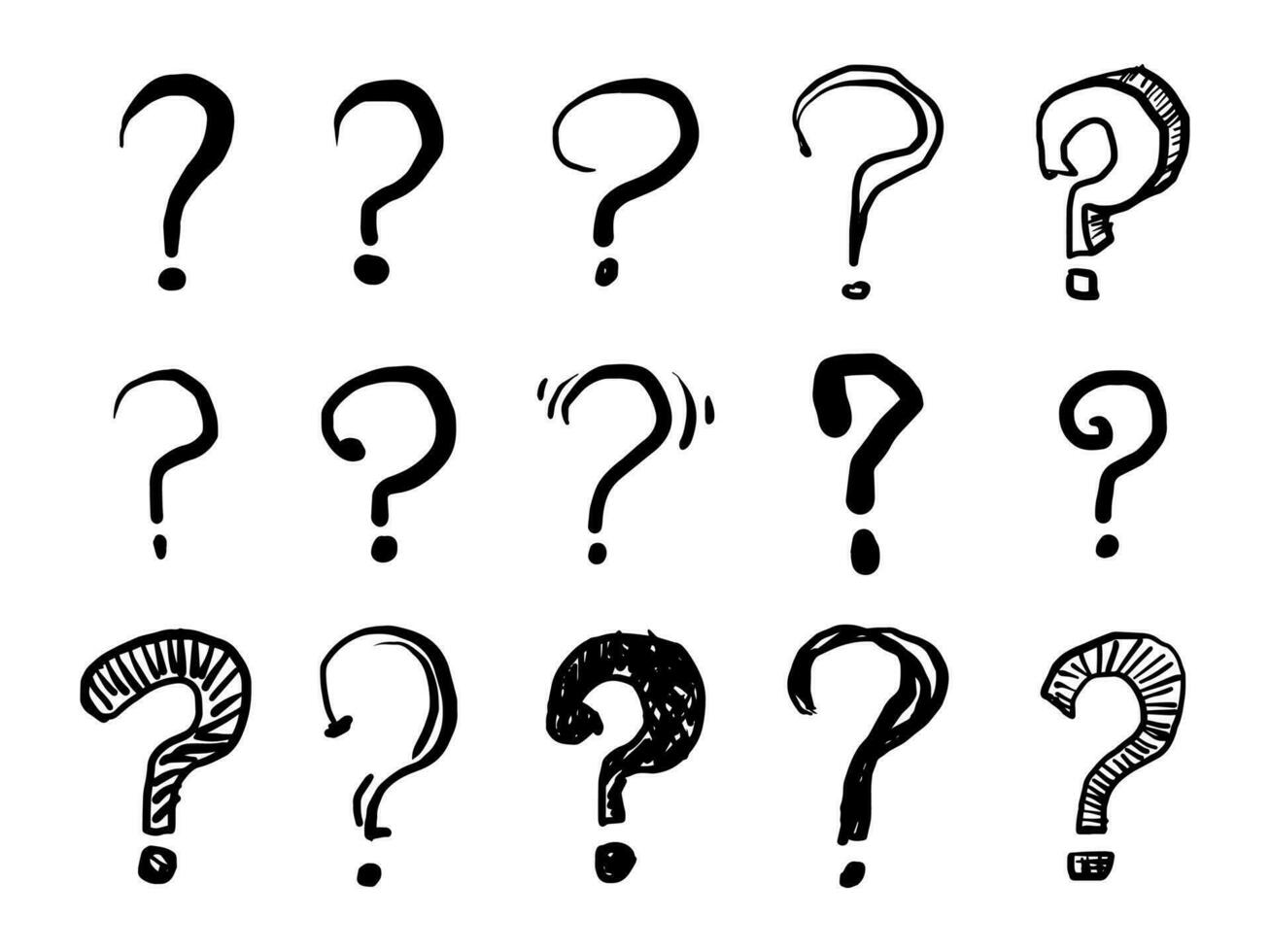 Set of hand drawn question marks. doodle questions marks. isolated on black and white. vector illustration.