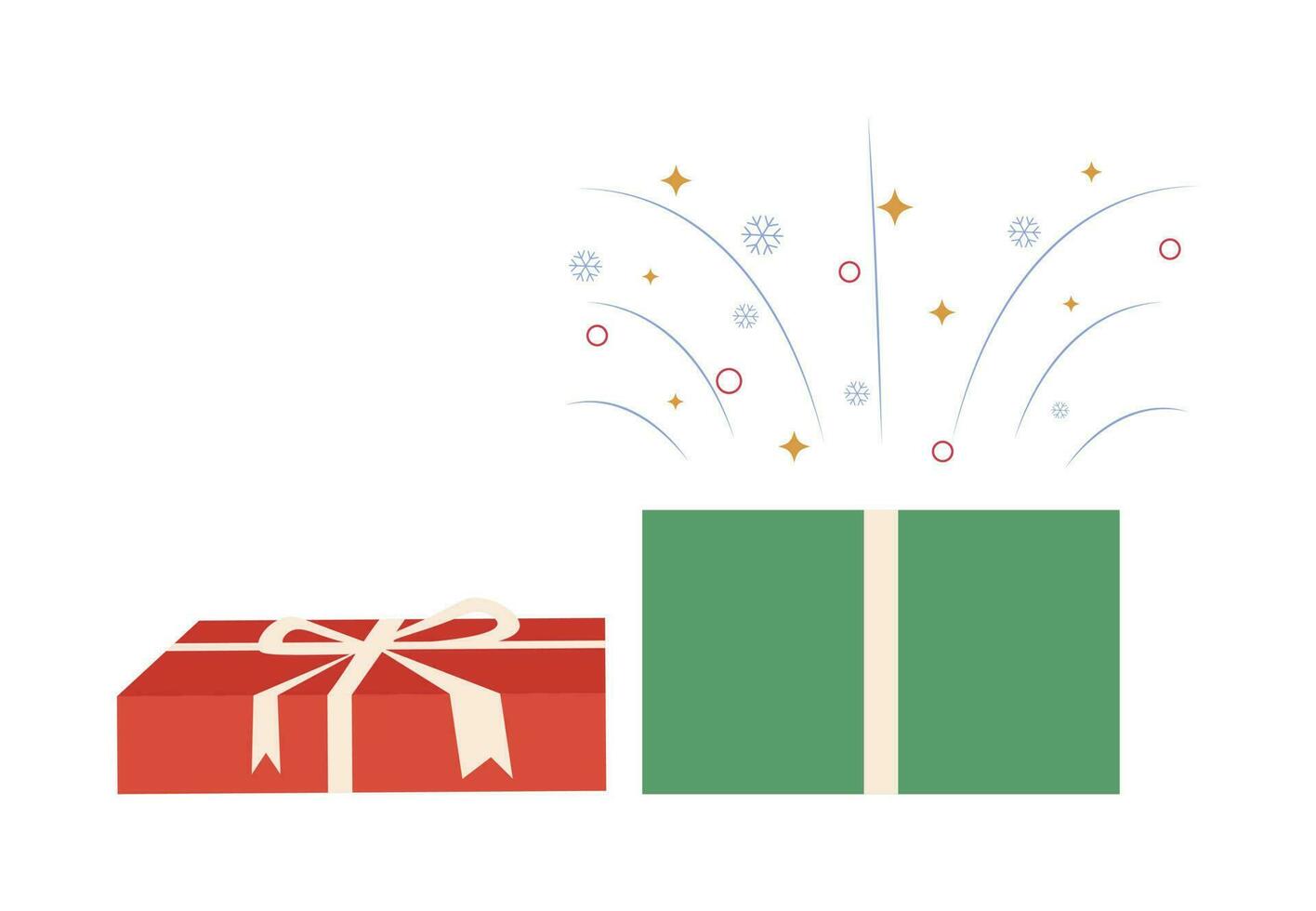 Open gift box and fireworks with stars, snowflakes and circles vector