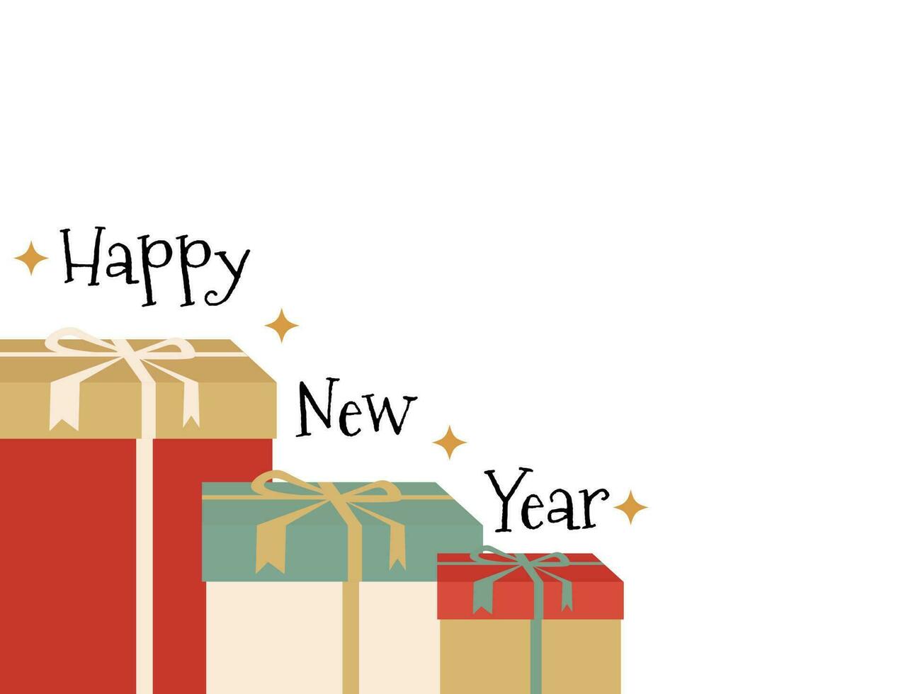 Happy New Year inscription with gifts and stars vector