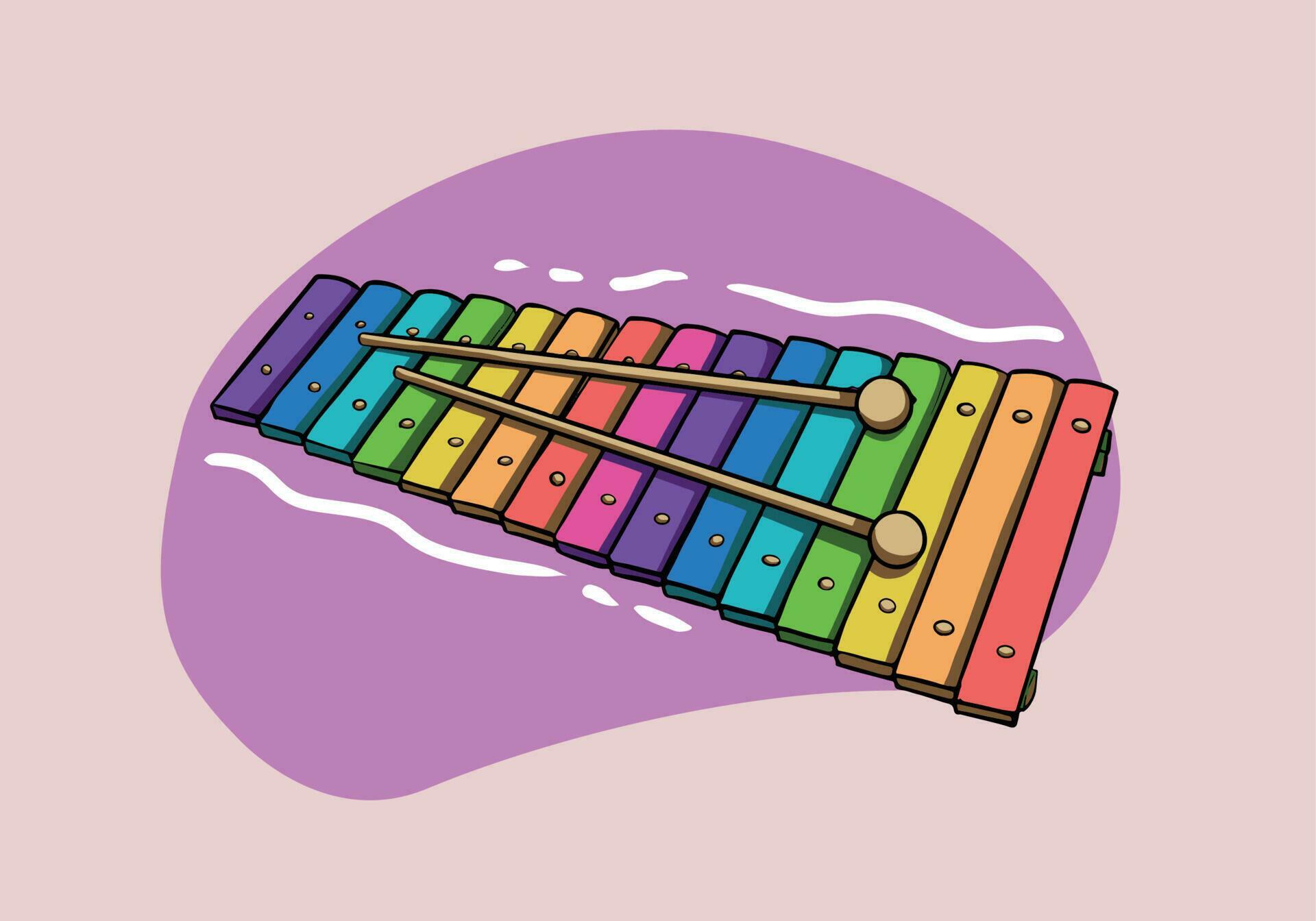 Hand drawn Colorful xylophone with mallets. Colorful xylophone for