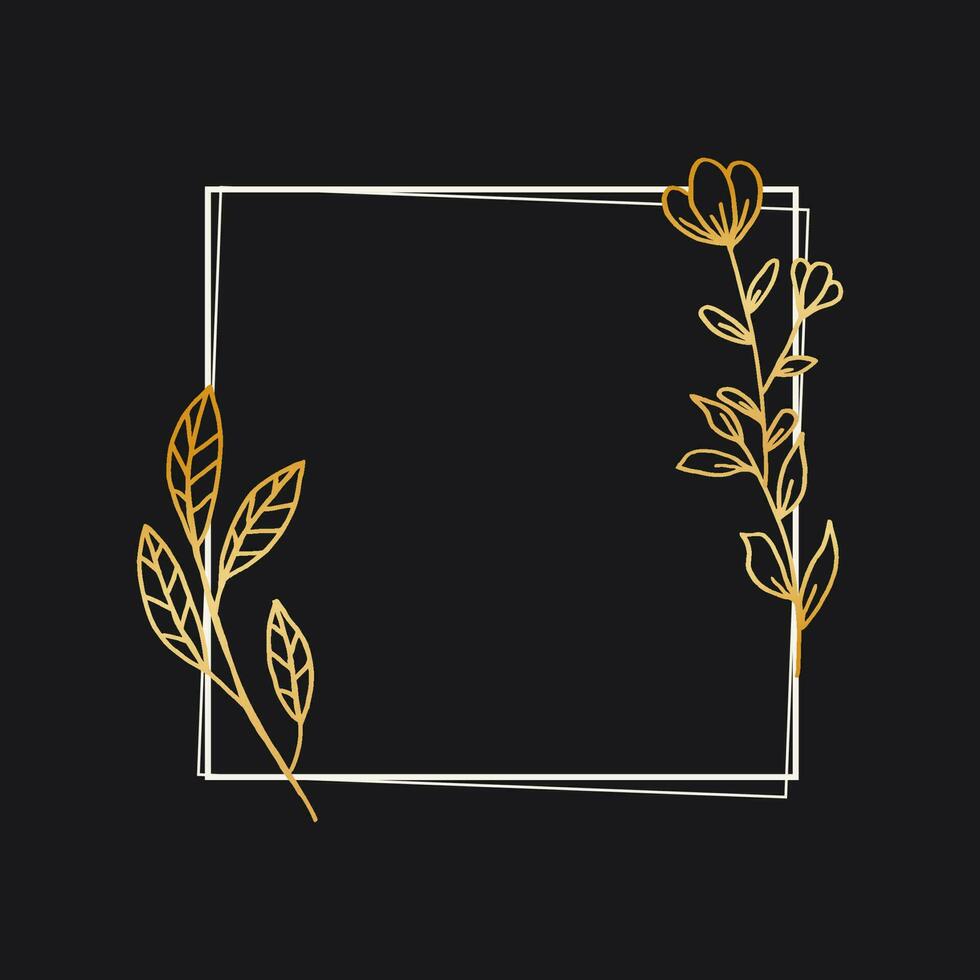 oro floral frontera con mano dibujado hojas y flores para Boda invitación, gracias usted tarjeta, logo, saludo tarjeta vector