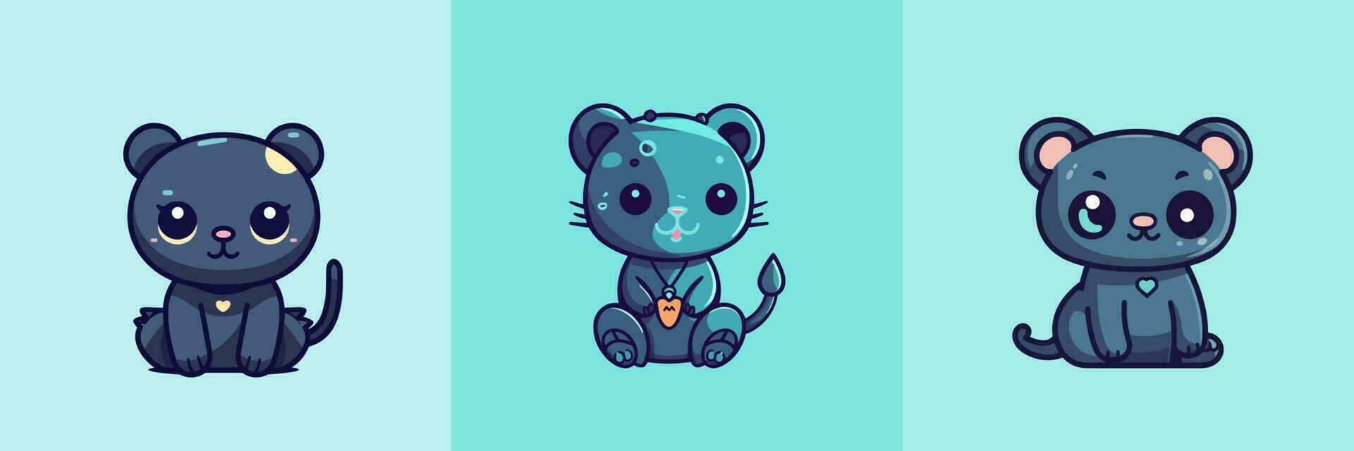 Cute kawaii panther cartoon illustration vector