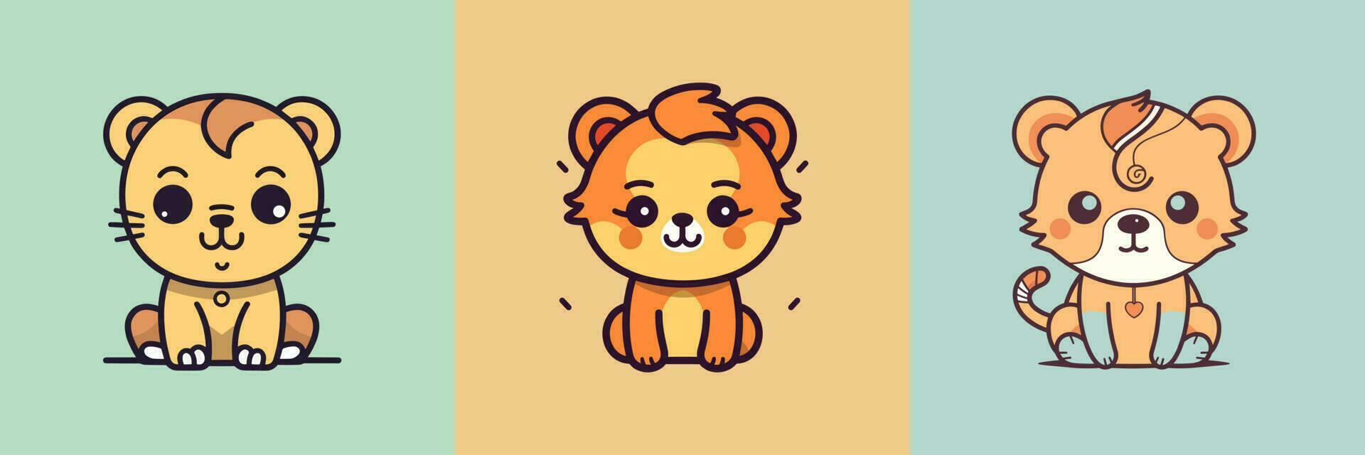 Cute kawaii lion cartoon illustration vector