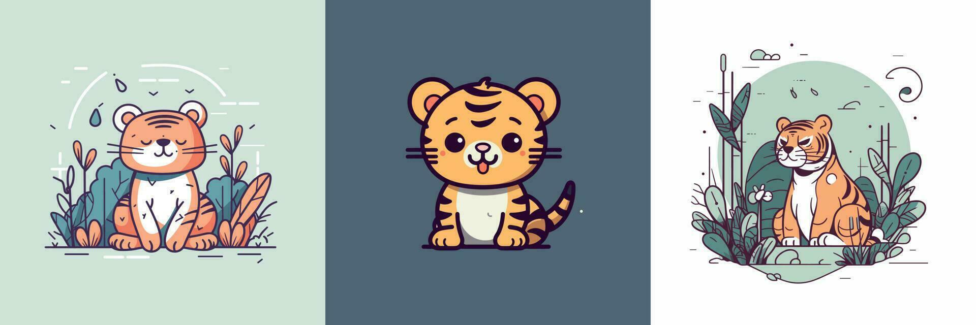 Cute kawaii tiger cartoon illustration vector