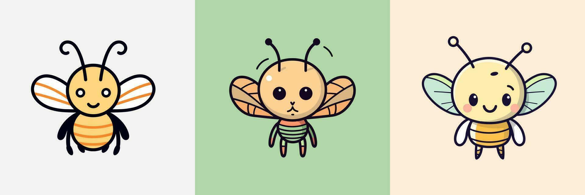 Cute kawaii insect bugs cartoon illustration vector