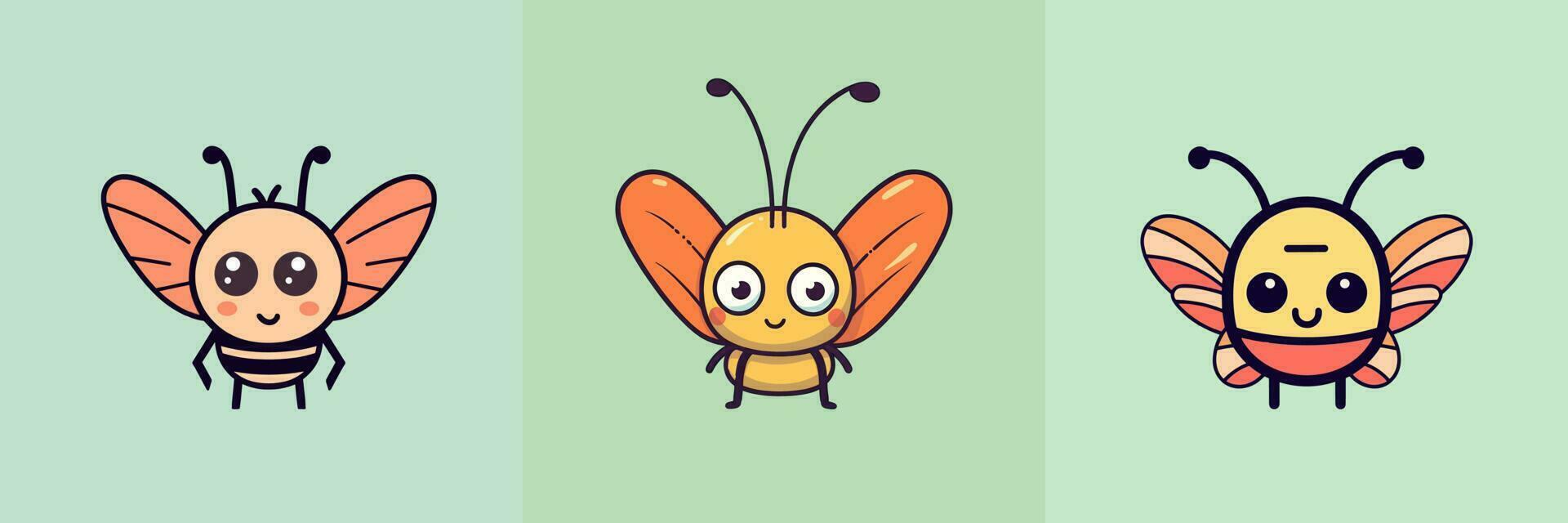 linda kawaii insecto loco dibujos animados ilustración vector