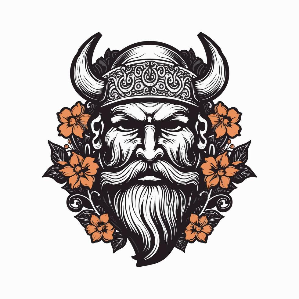 A fierce Viking warrior hand-drawn logo design, perfect for a sports team or brand wanting to convey strength and resilience vector