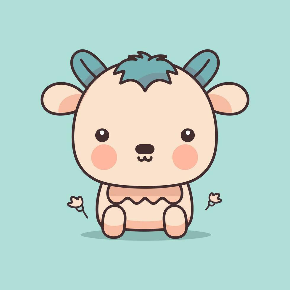 Domestic Buffalo cute kawaii cartoon illustration vector