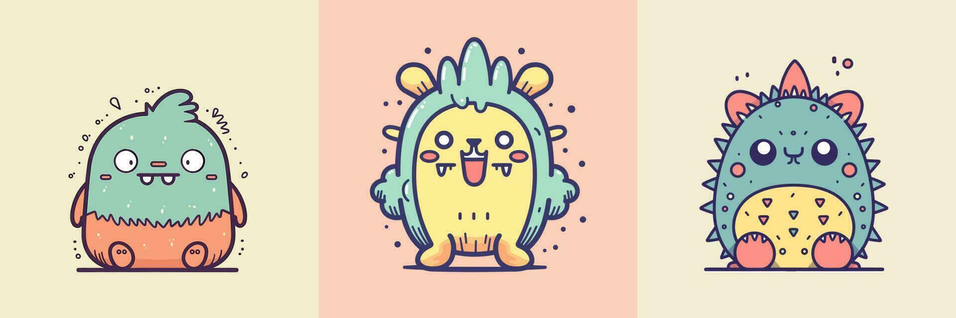 Cute mascot monster kawaii character cartoon illustration set collection vector