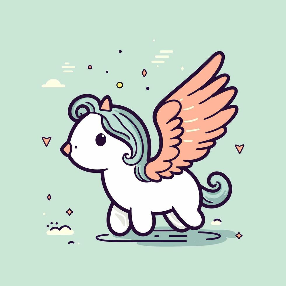 Cute kawaii unicorn illustration vector