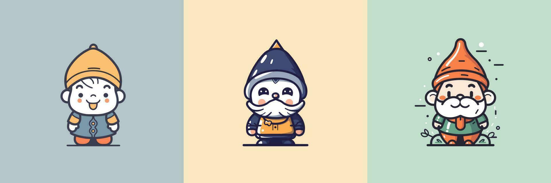 linda kawaii gnomos dibujos animados ilustración vector