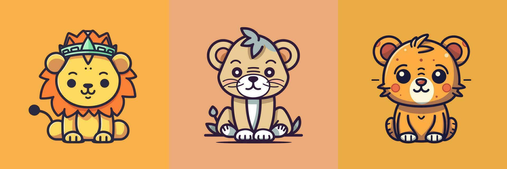 Cute kawaii lion cartoon illustration vector