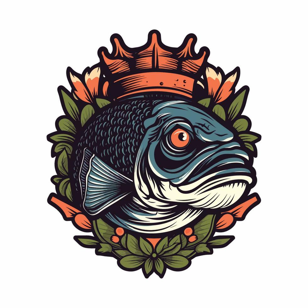 un hermosa pescado rodeado por flores en un logo ilustración, Perfecto para un inspirado en la naturaleza marca vector