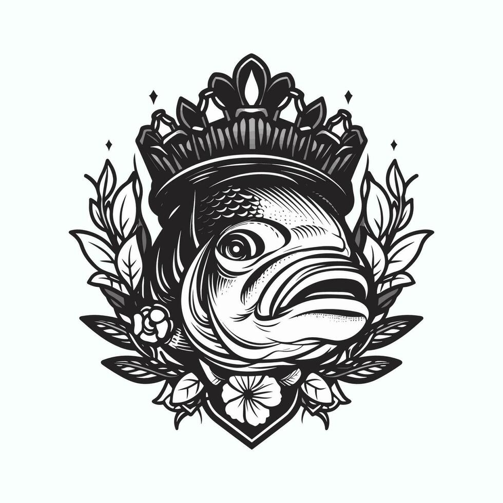 un hermosa pescado rodeado por flores en un logo ilustración, Perfecto para un inspirado en la naturaleza marca vector