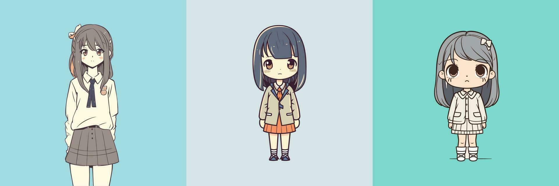 linda kawaii niña chibi dibujos animados ilustración vector