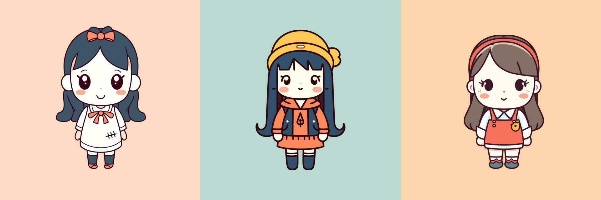 Cute kawaii girl chibi cartoon illustration vector