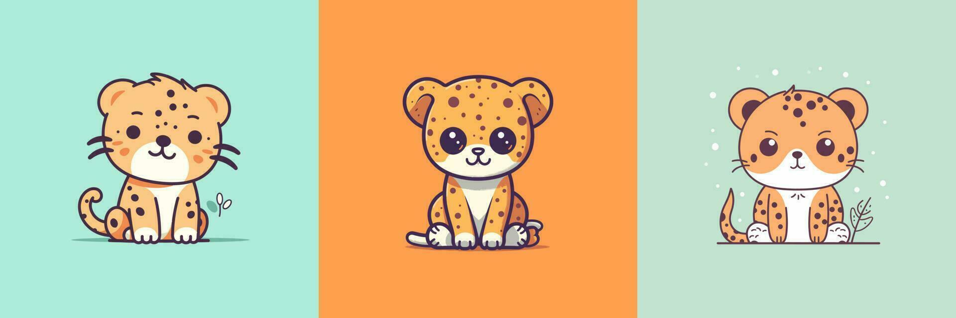 linda kawaii leopardo dibujos animados ilustración vector