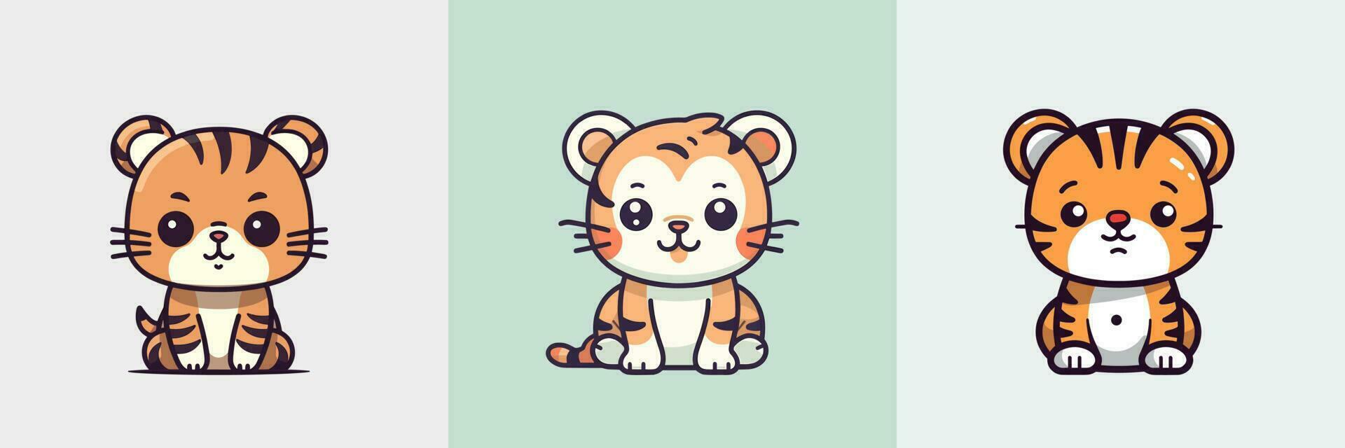 Cute kawaii tiger cartoon illustration vector
