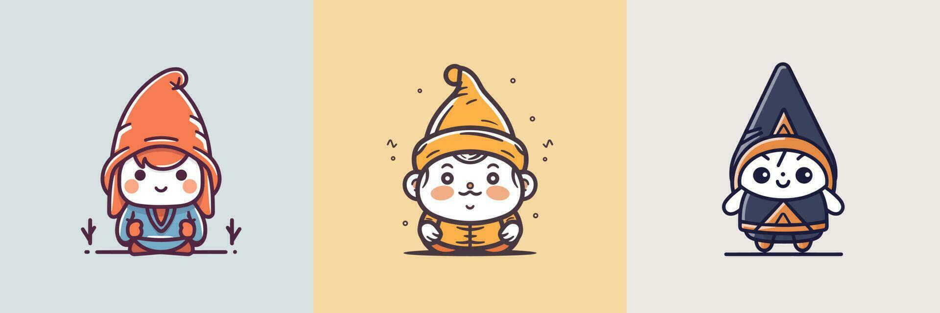 linda kawaii gnomos dibujos animados ilustración vector