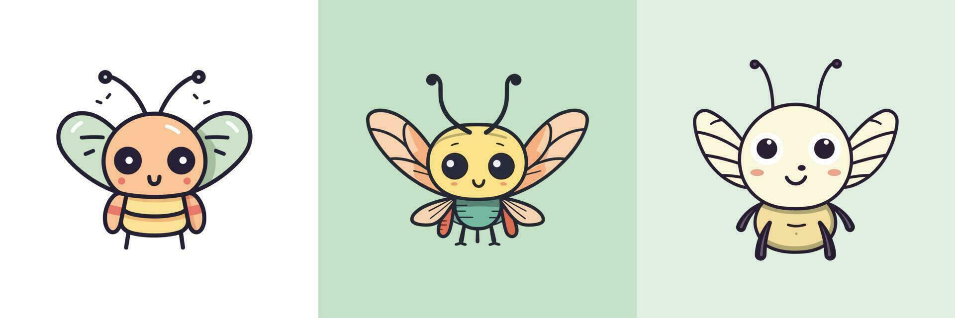 Cute kawaii insect bugs cartoon illustration vector