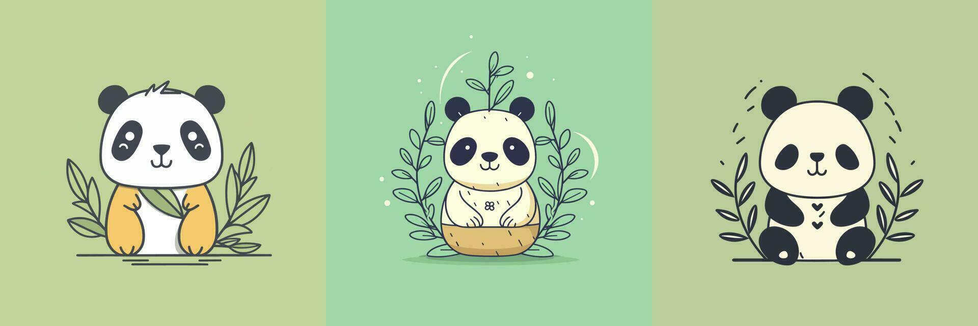 Cute kawaii panda cartoon illustration vector