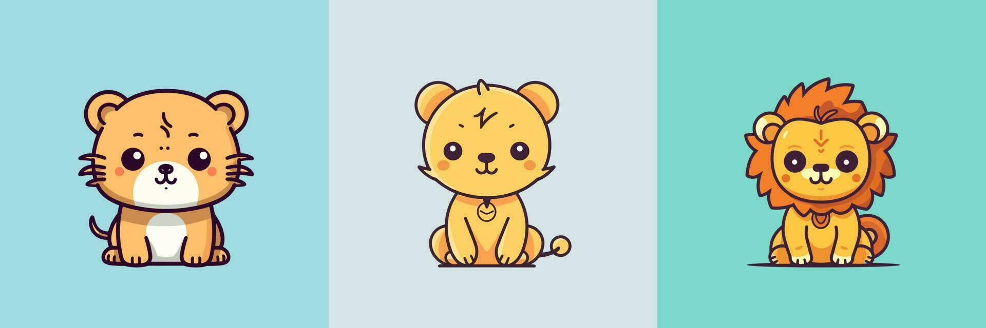 linda kawaii león dibujos animados ilustración vector