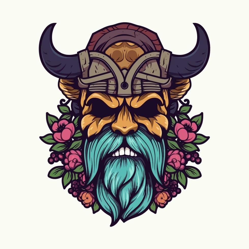 un feroz vikingo guerrero dibujado a mano logo diseño, Perfecto para un Deportes equipo o marca falto a transmitir fuerza y Resiliencia vector