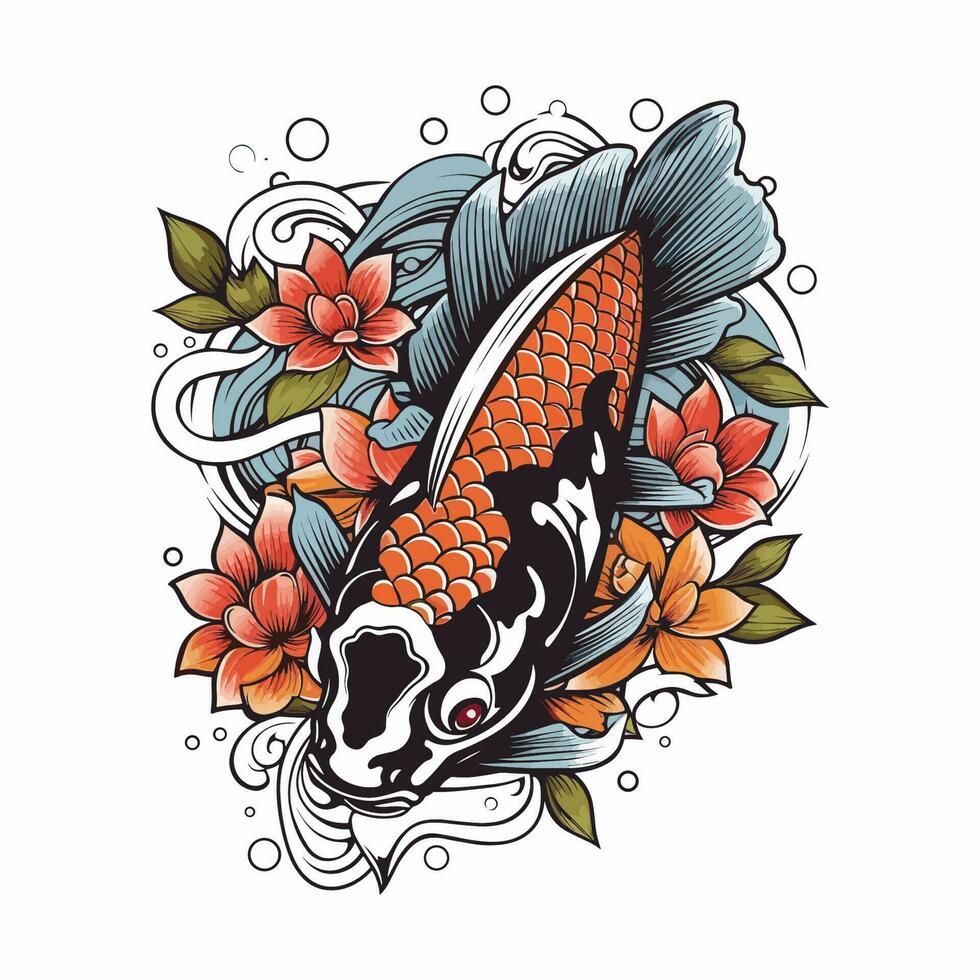 A beautiful fish surrounded by flowers in a logo illustration, perfect for a nature-inspired brand vector