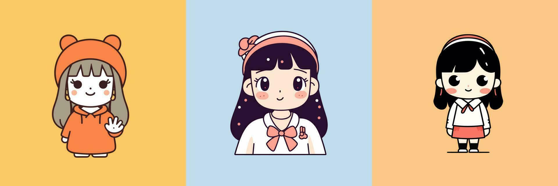 linda kawaii niña chibi dibujos animados ilustración vector