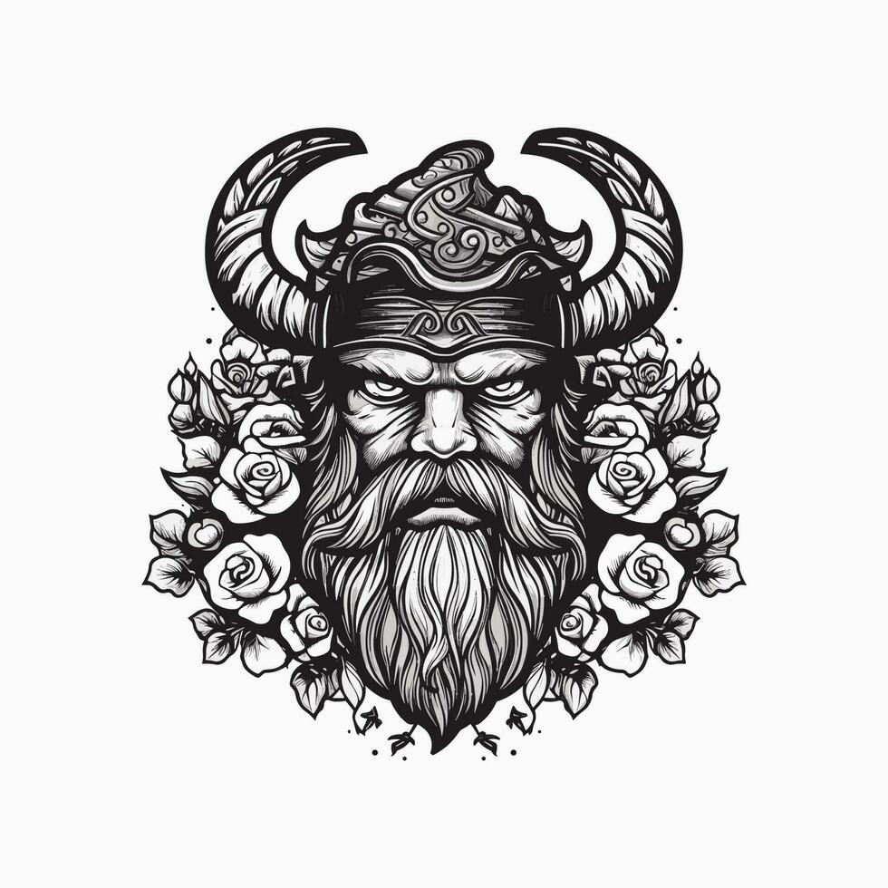 un feroz vikingo guerrero dibujado a mano logo diseño, Perfecto para un Deportes equipo o marca falto a transmitir fuerza y Resiliencia vector