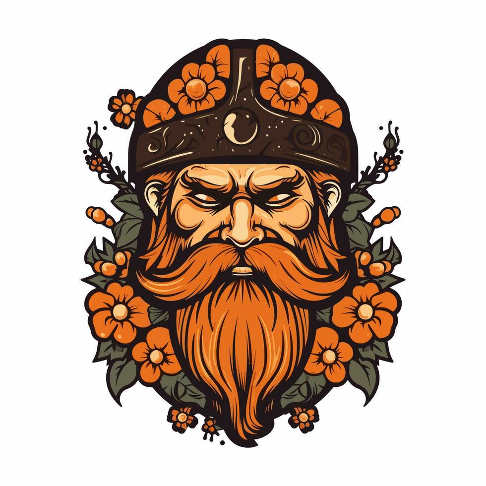 A fierce Viking warrior hand-drawn logo design, perfect for a sports team or brand wanting to convey strength and resilience vector