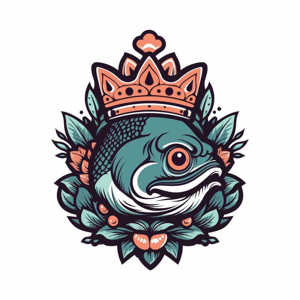 un hermosa pescado rodeado por flores en un logo ilustración, Perfecto para un inspirado en la naturaleza marca vector