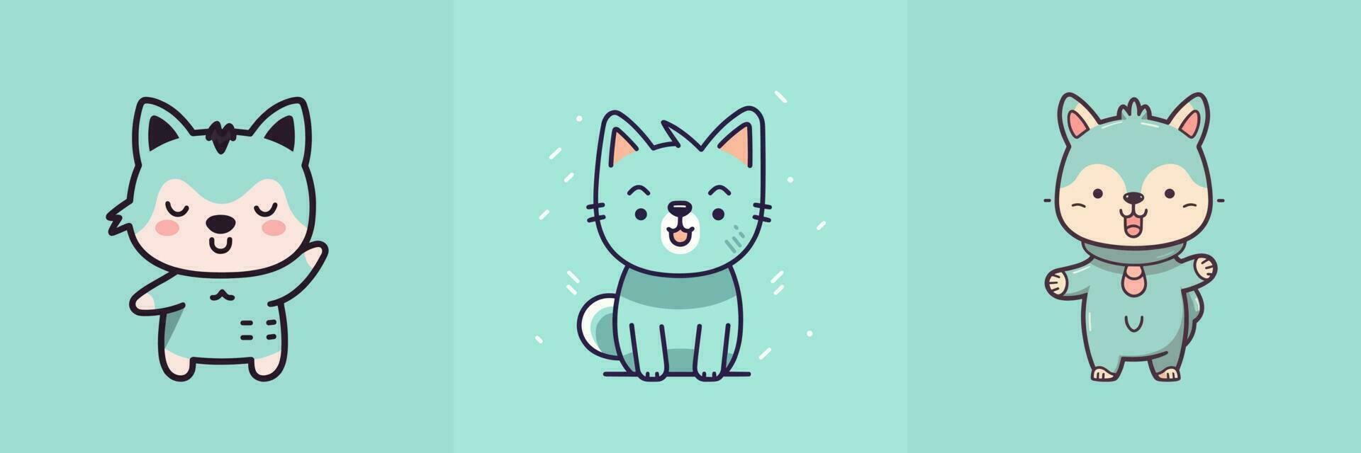 Cute kawaii wolf cartoon illustration vector