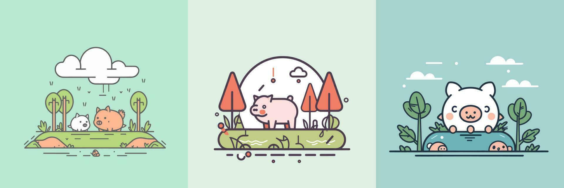 Cute kawaii pig cartoon illustration vector