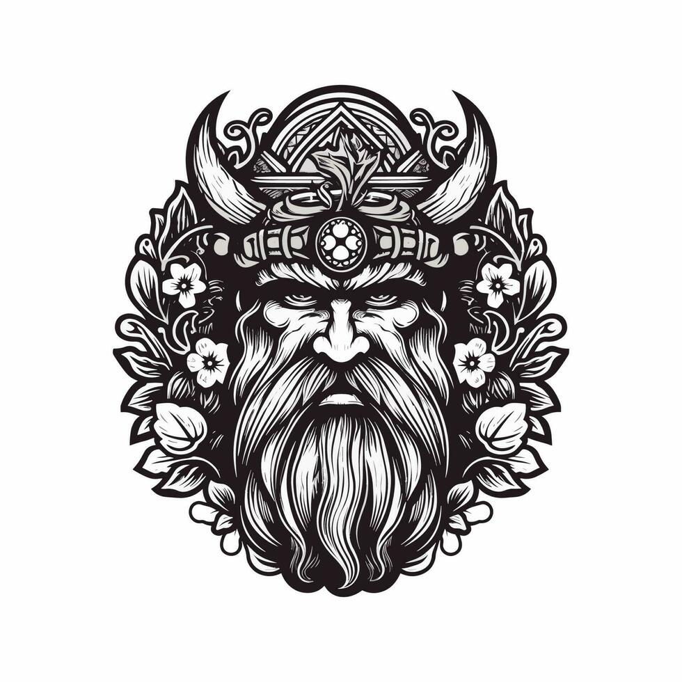 A fierce Viking warrior hand-drawn logo design, perfect for a sports team or brand wanting to convey strength and resilience vector