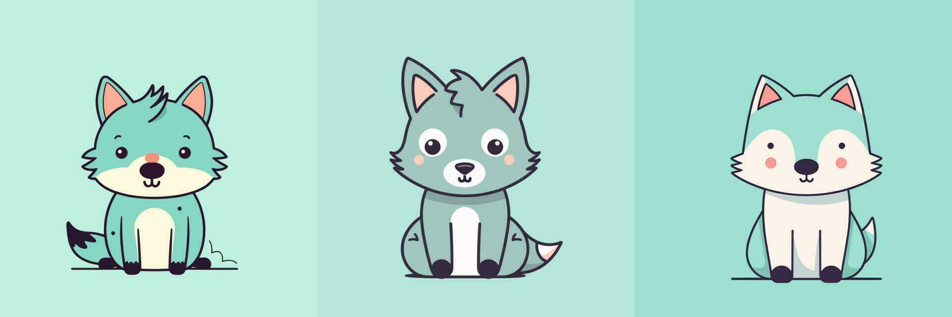 Cute kawaii wolf cartoon illustration vector