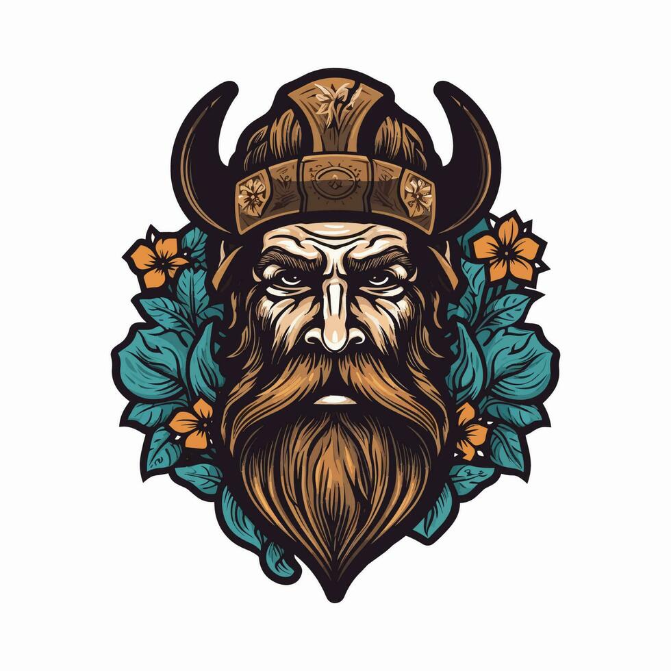 A fierce Viking warrior hand-drawn logo design, perfect for a sports team or brand wanting to convey strength and resilience vector