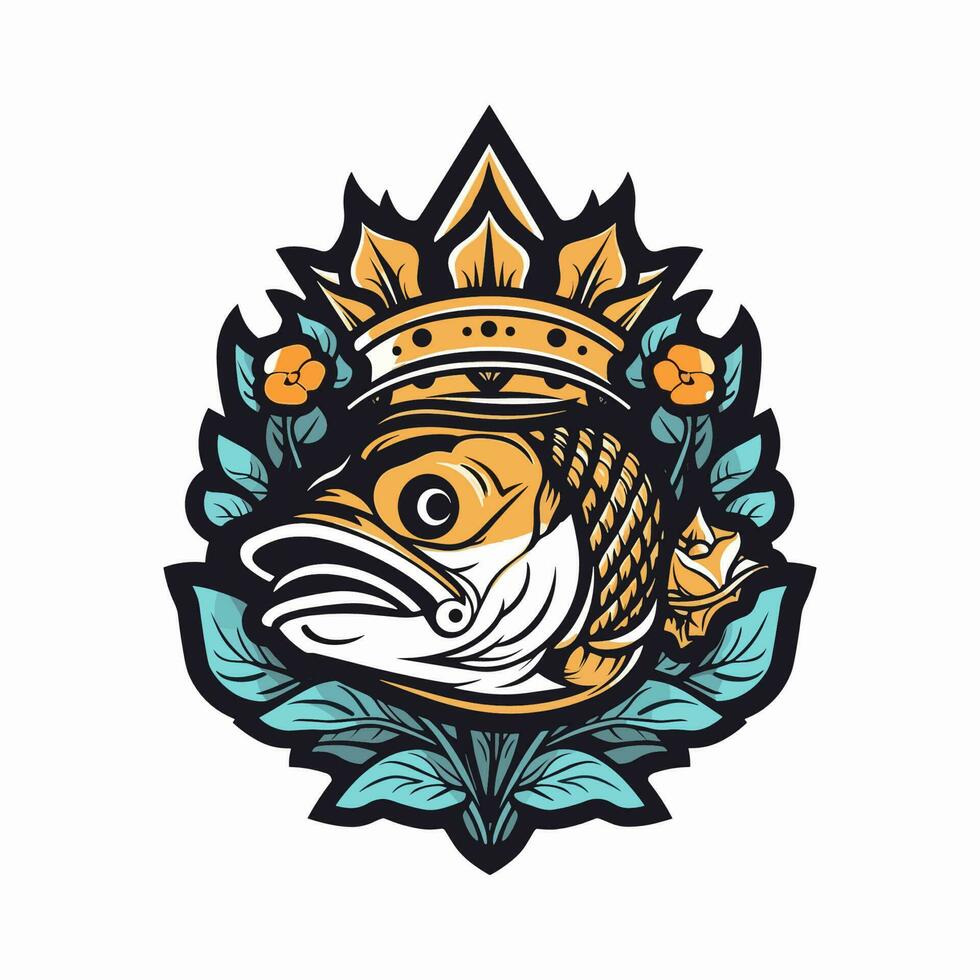 un hermosa pescado rodeado por flores en un logo ilustración, Perfecto para un inspirado en la naturaleza marca vector