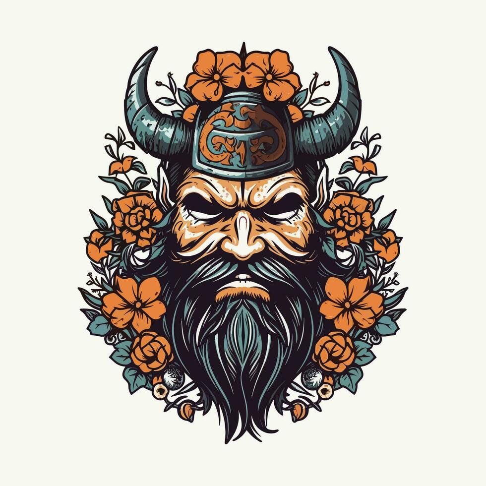A fierce Viking warrior hand-drawn logo design, perfect for a sports team or brand wanting to convey strength and resilience vector