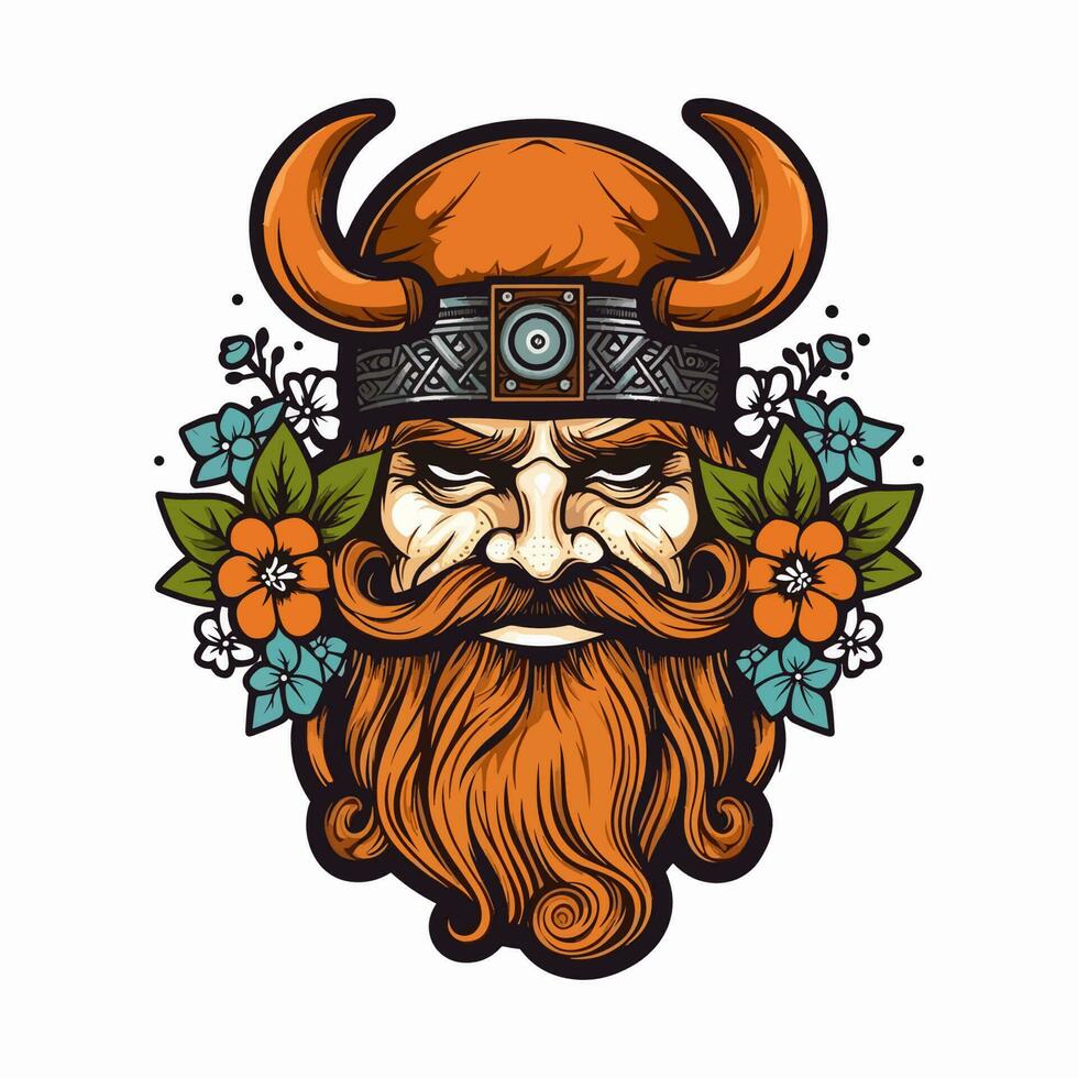 A fierce Viking warrior hand-drawn logo design, perfect for a sports team or brand wanting to convey strength and resilience vector