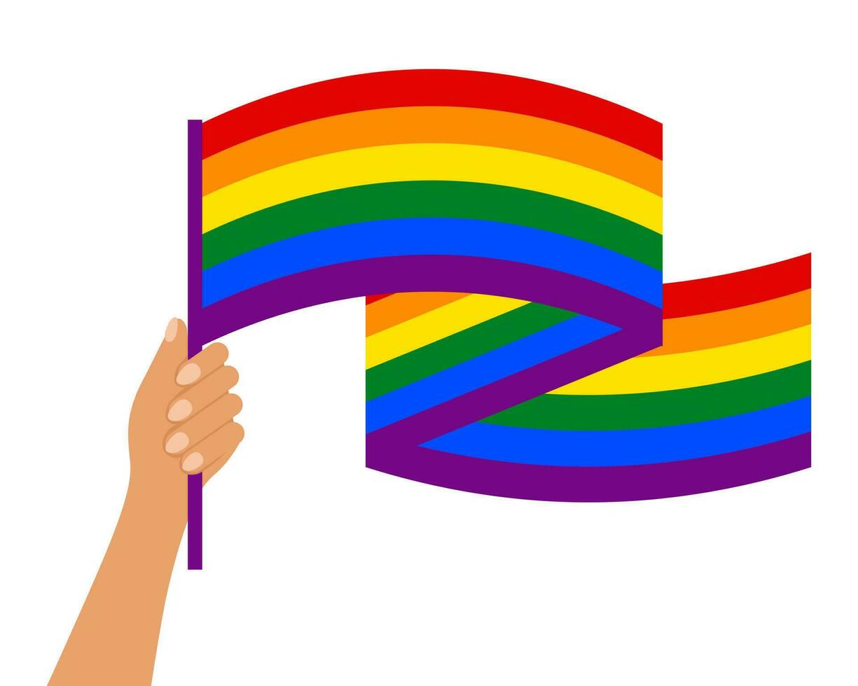 Hand with LGBT flag, LGBT background, LGBT colors rainbow flag. Banner, poster, template, vector