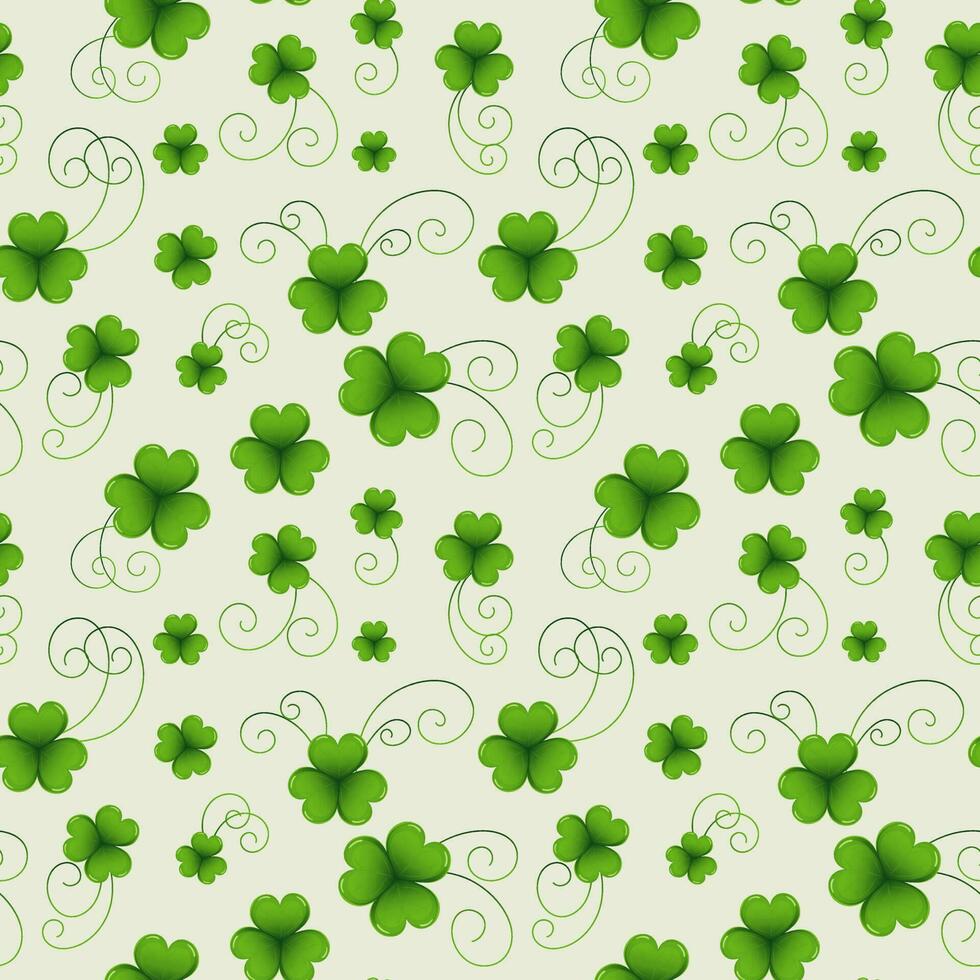 Seamless pattern of delicate clover leaves with tendrils. Textile, decor for pastel linen, print, vector