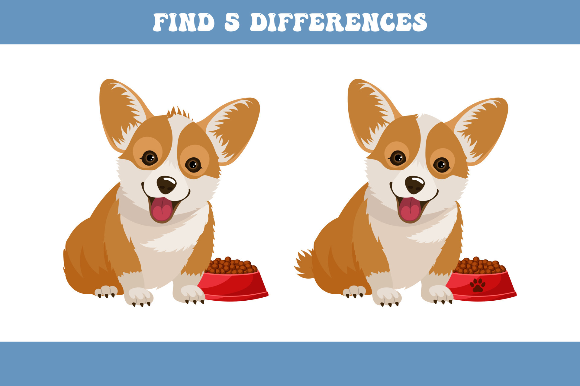 Find 5 differences between two cartoon corgi dogs. Children's logic game,  educational puzzle, vector 23813945 Vector Art at Vecteezy