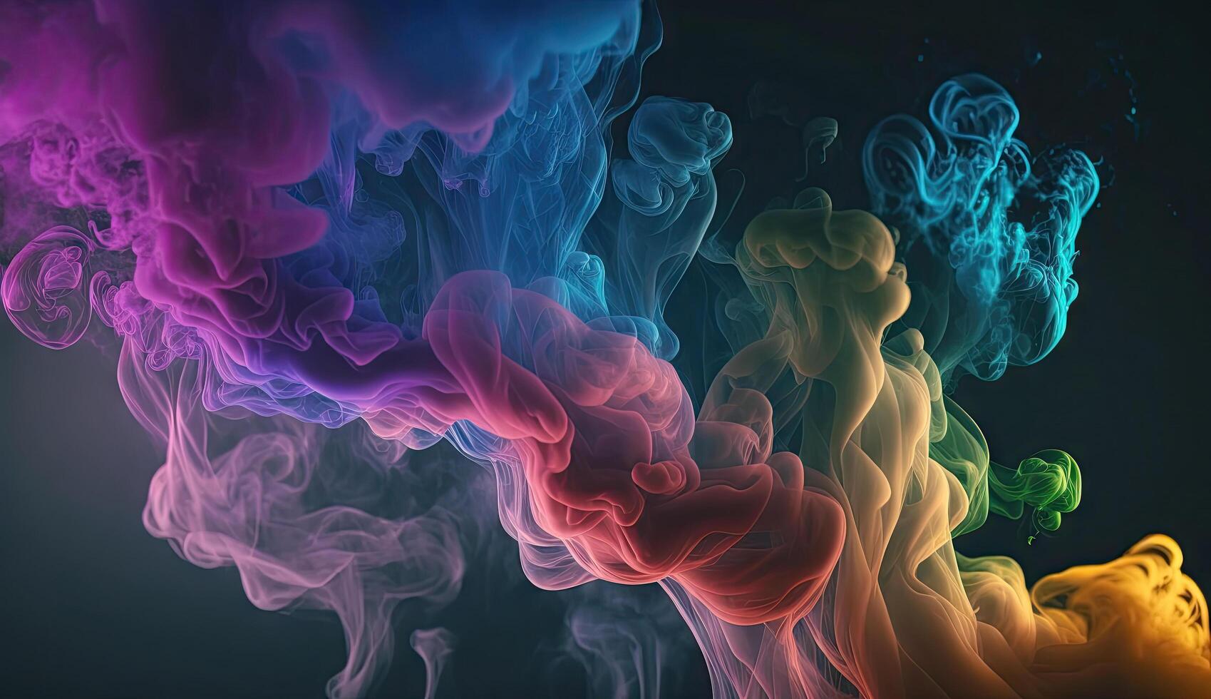 Abstract colorful of smoke background, neon light through smoke or fog, lighting in the dark scene, multi colored of cloud, mist, or smog, night backdrop for mock up, with . photo