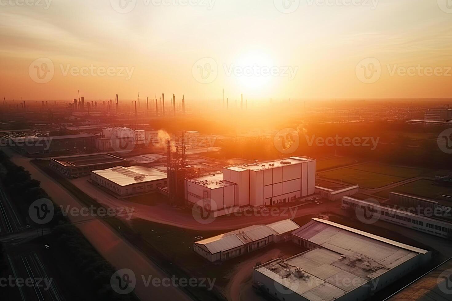 Aerial top view of factory station, oil fuel storage tank, petroleum refinery, manufactory, industrial process plant oil refinery for energy with . photo