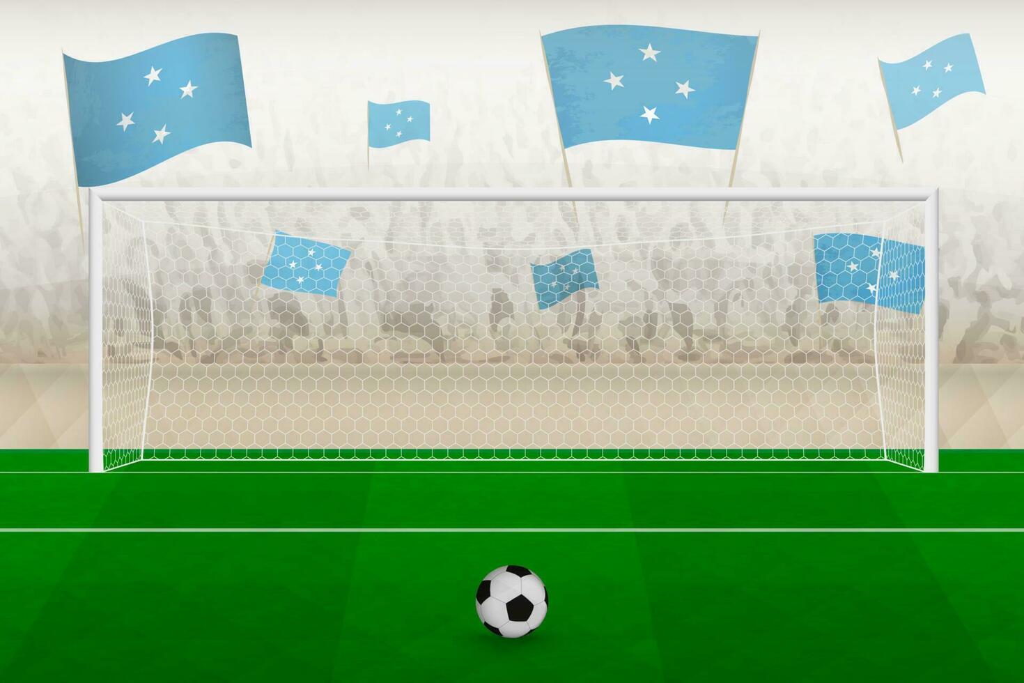 Micronesia football team fans with flags of Micronesia cheering on stadium, penalty kick concept in a soccer match. vector